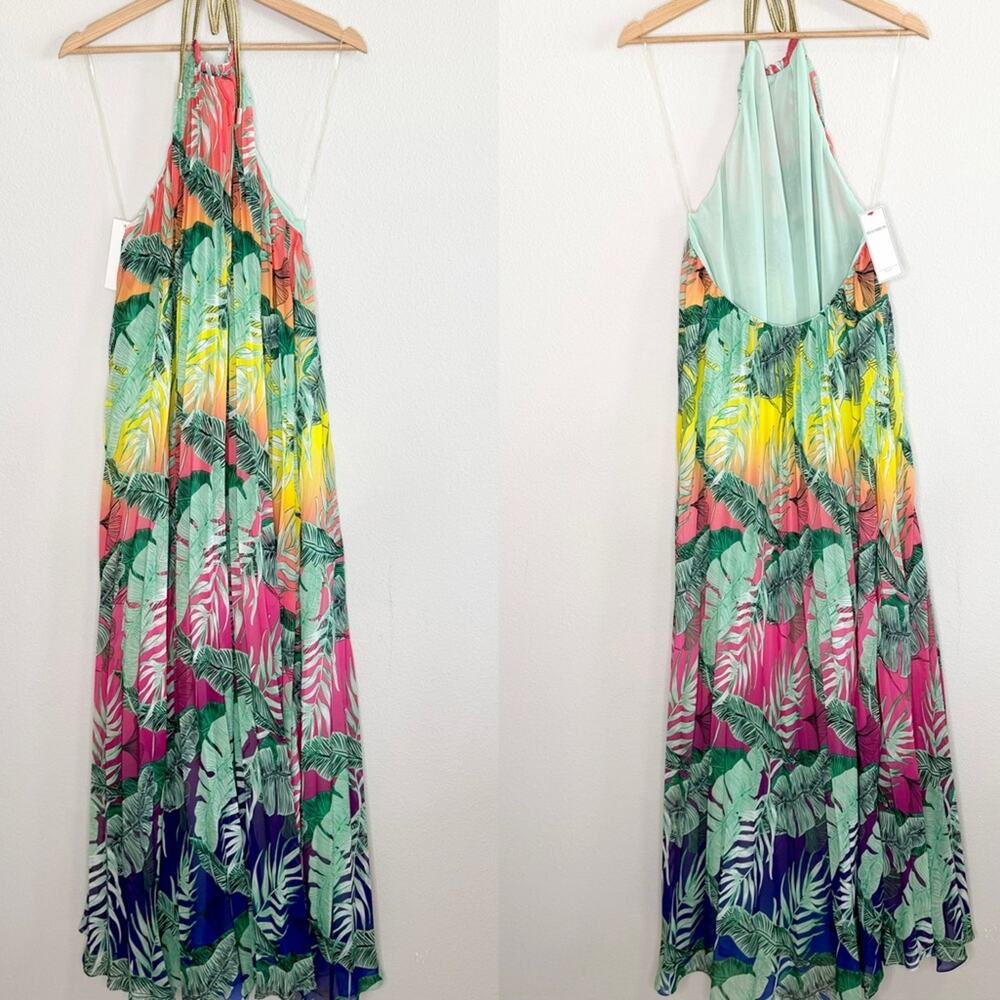 EVER AFTER Tropical Multicolor Halter Pleated Maxi Dress Size Medium - Picture 6 of 9